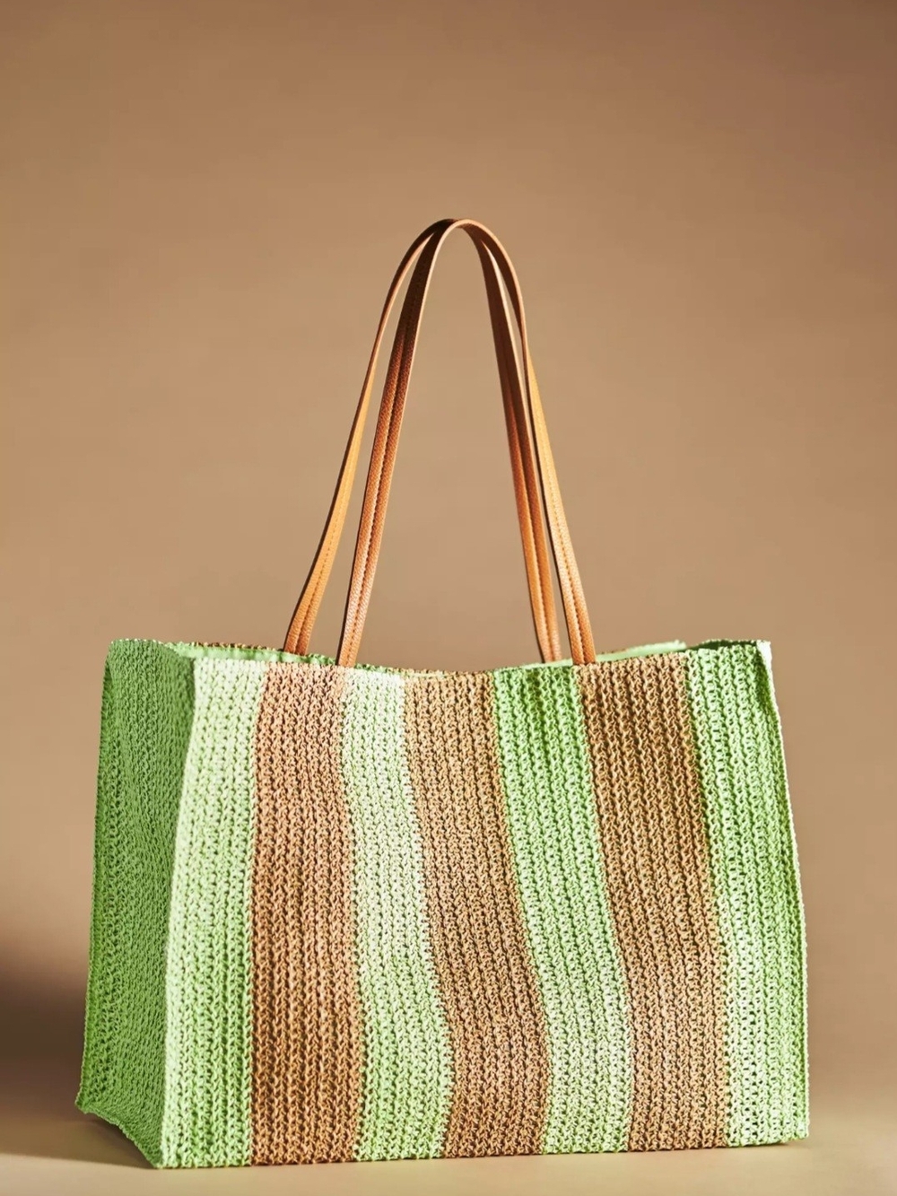 Shiraleah for Anthropologie Striped Woven Lime Filomena Tote - NWT